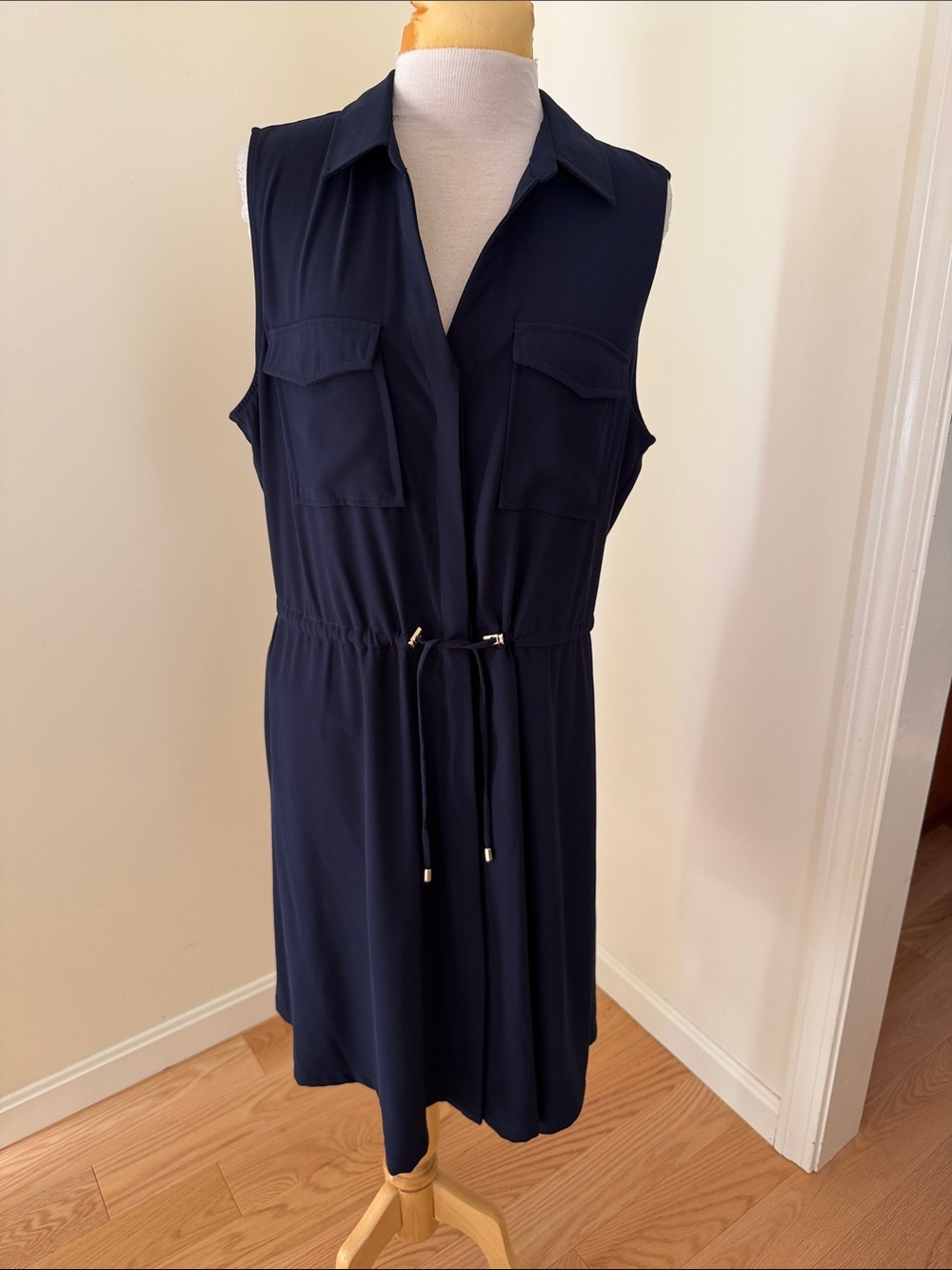New! Gibson Latimer large navy utility shirt sleeveless dress.